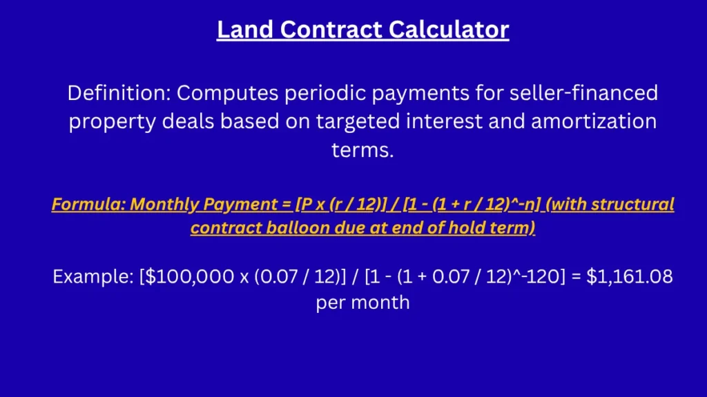 Land contract amortization schedule with balloon payment at maturity on Math-Calculator.net