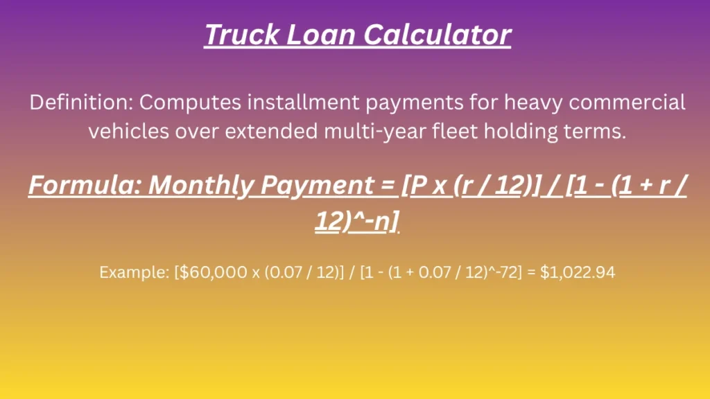 Truck loan amortization: principal times rate divided by discount factor on Math-Calculator.net