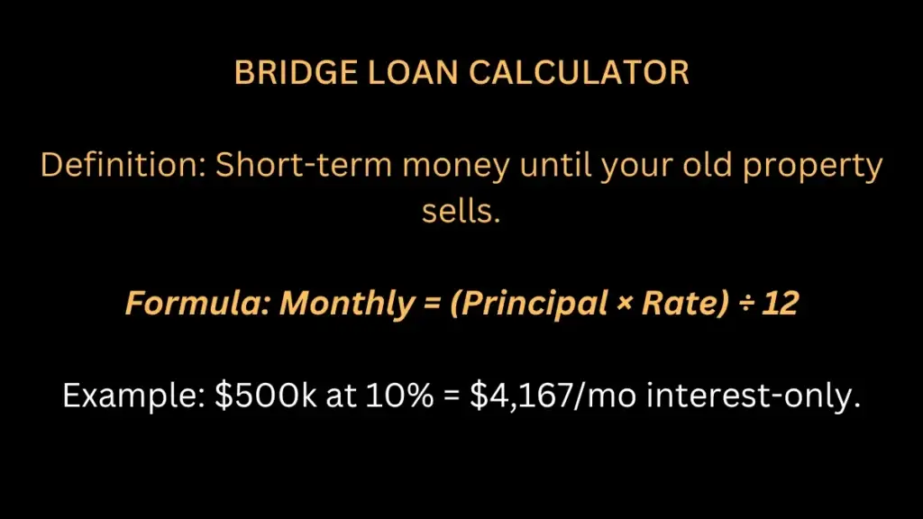 Bridge loan calculator for interest-only monthly payment