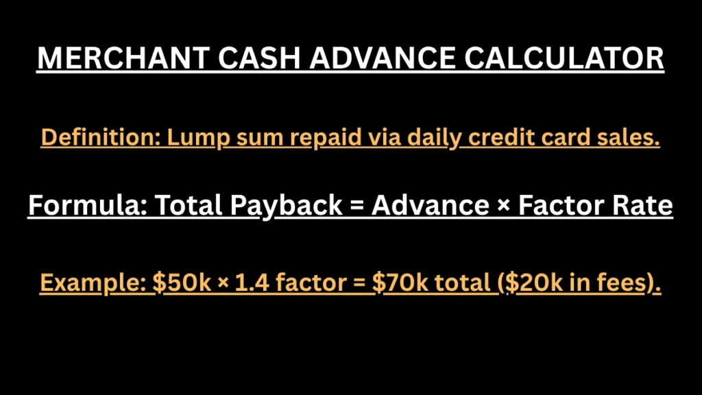 Merchant cash advance calculator for total payback and factor rate